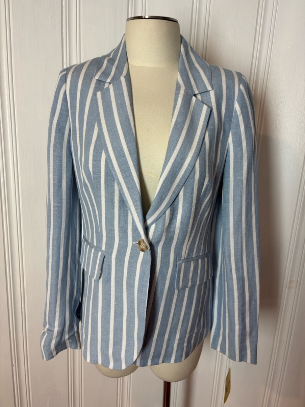 NWT Philosophy Linen Blend Blue & White Striped Blazer | Size Small
